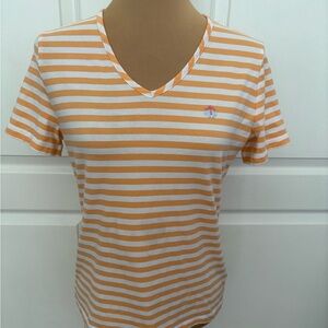 Brooks Brothers Striped V-Neck Tee Shirt Women’s Size Medium Peach White